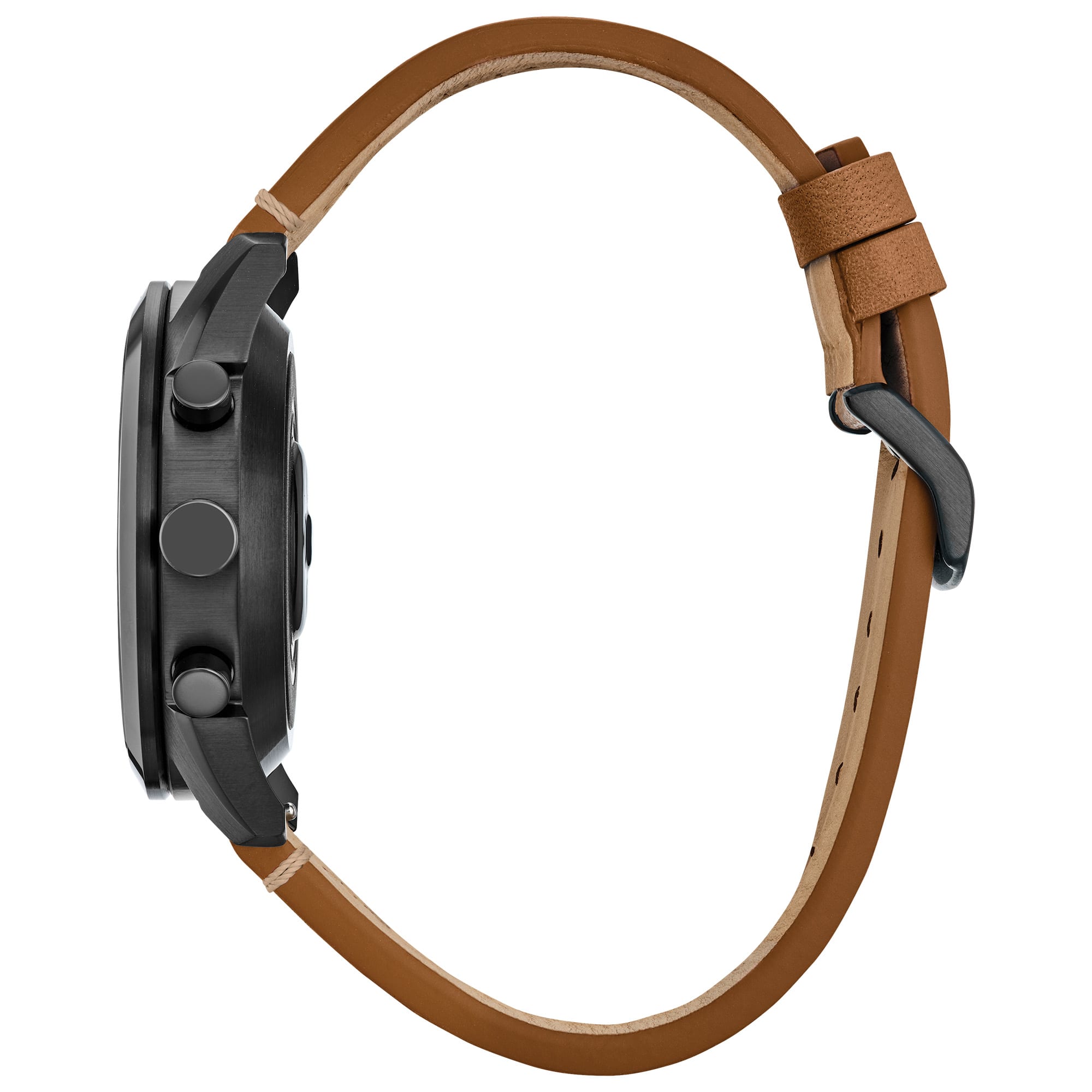 Angle. Citizen - CZ Smart Unisex Hybrid 42.5mm Grey IP Stainless Steel Smartwatch with Camel Leather Strap - Gray.