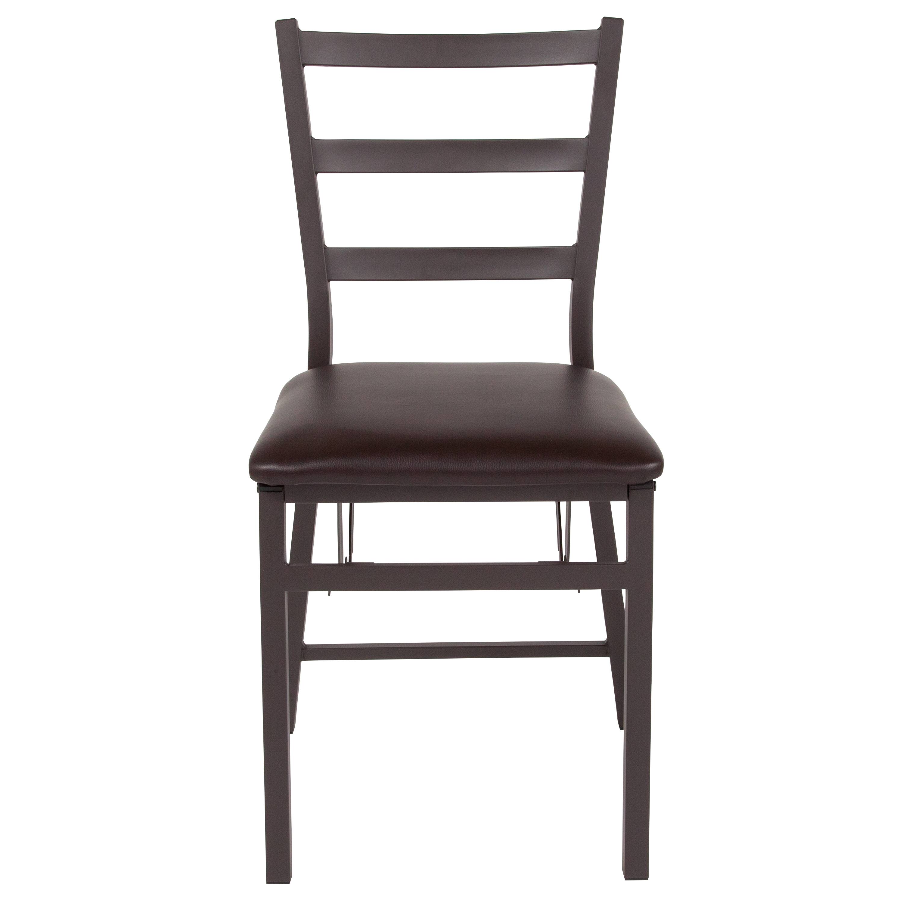 Alt View 8. Emma + Oliver - 2 Pack Folding Ladder Back Metal Chair with Vinyl Seat - Brown.