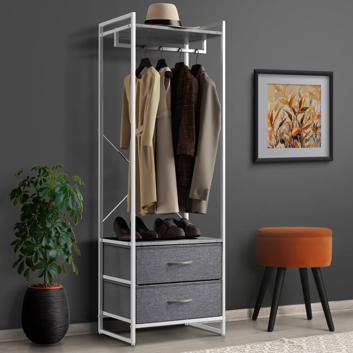 Alt View 2. Sorbus - Sorbus Clothing Rack with Drawers - Clothes Stand Dresser - Wood Top, Steel Frame for Hanging Shirts, Dresses, & Jackets - Gray.