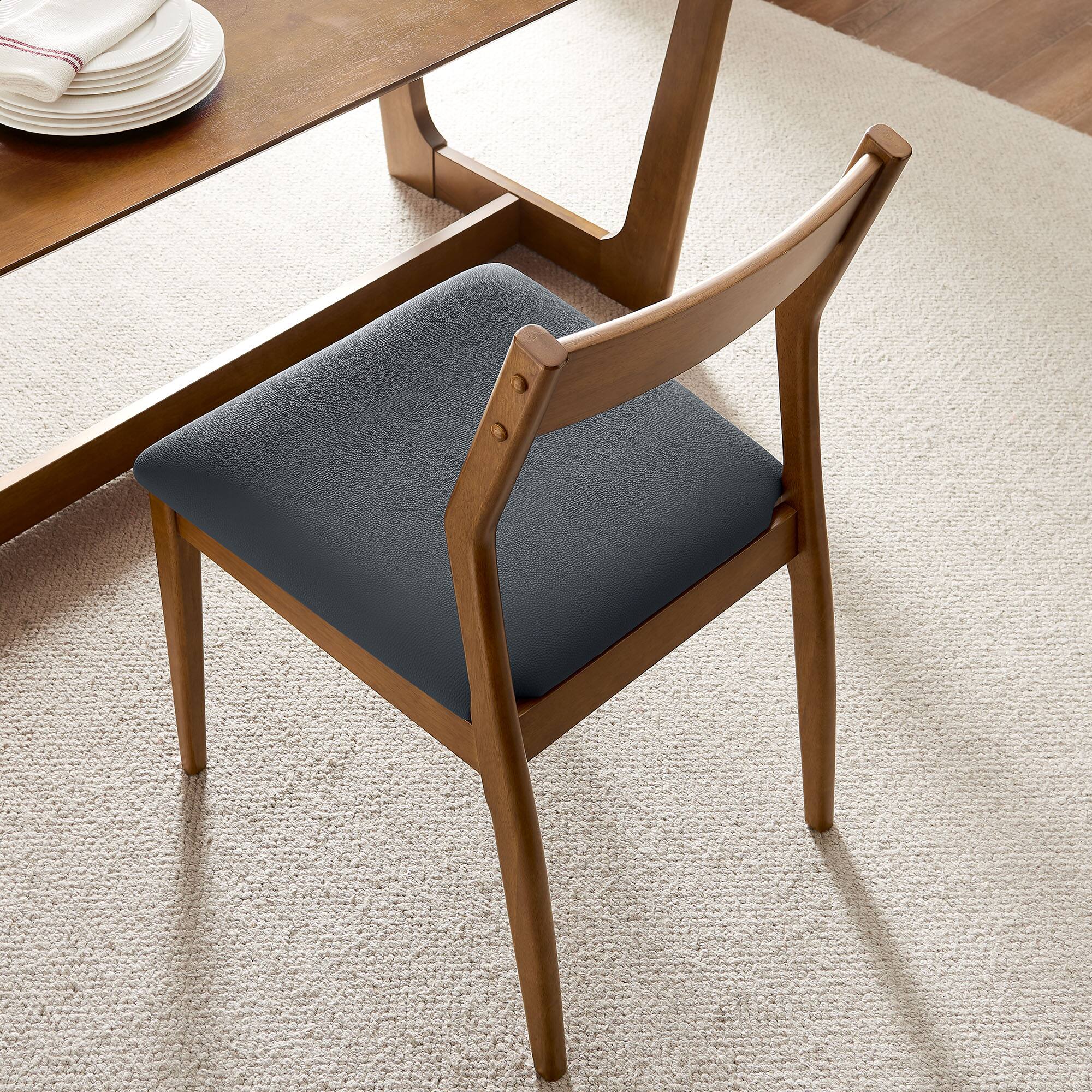 Alt View 6. Modway - Solara Vegan Leather Wood Dining Side Chairs Set of 2 by Modway - Black.