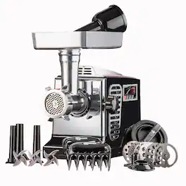 STX International - Turboforce II 4000 Series Electric Meat Grinder & Sausage Stuffer: 6 Grinding Plates, 3 Blades, 3 Sausage Tubes, & Kubbe - Black