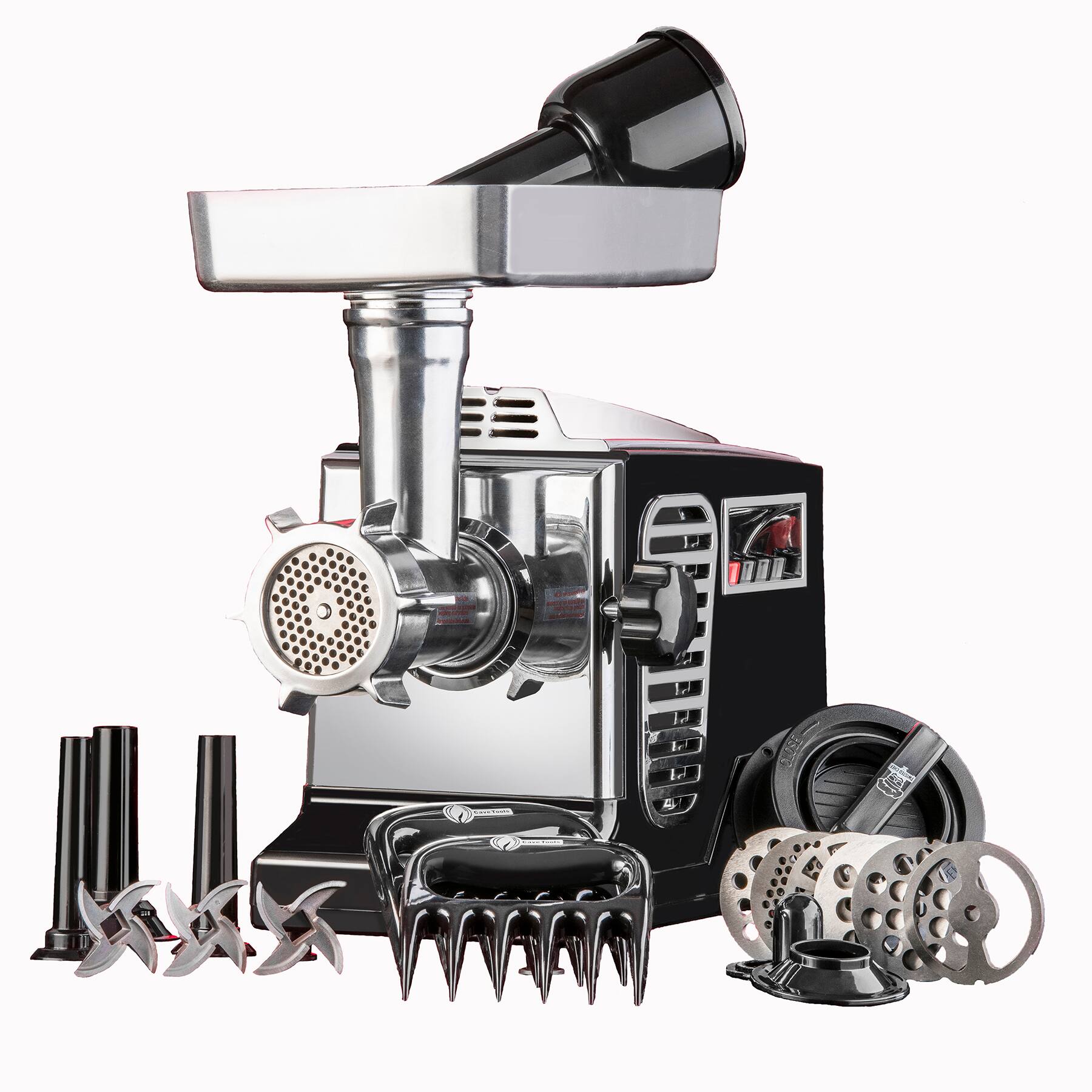 Front. STX International - Turboforce II 4000 Series Electric Meat Grinder & Sausage Stuffer: 6 Grinding Plates, 3 Blades, 3 Sausage Tubes, & Kubbe - Black.