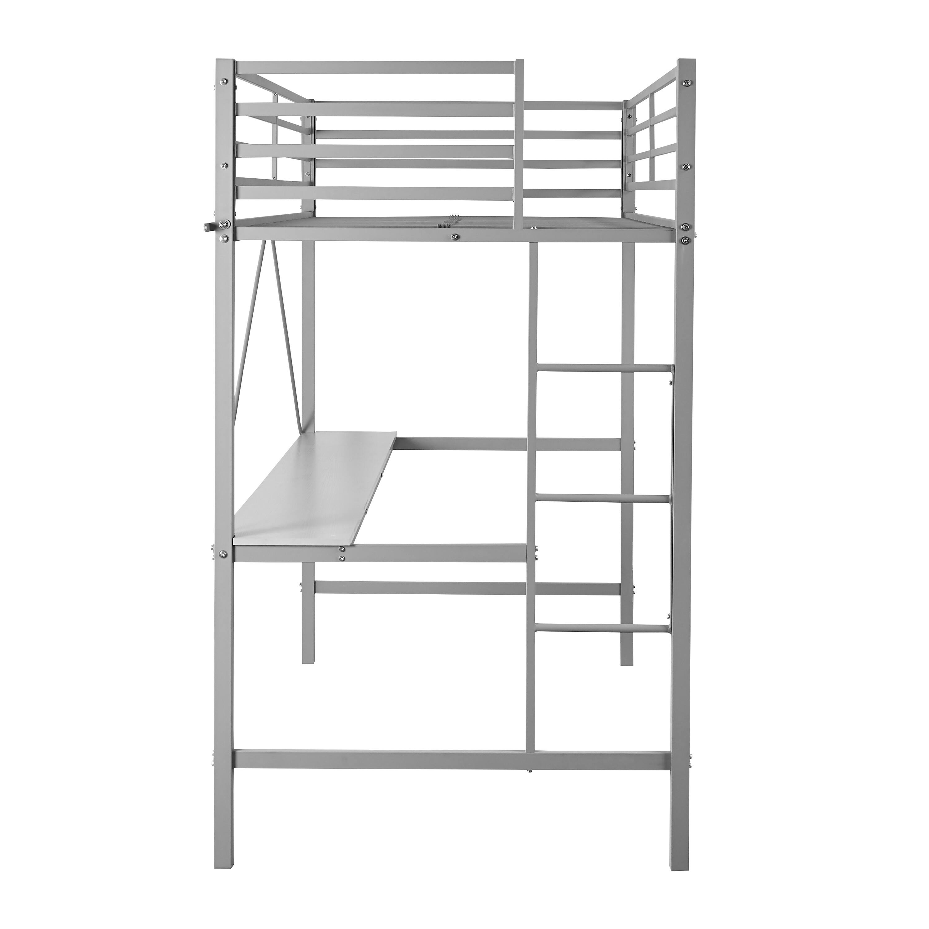 Alt View 8. Emma + Oliver - Jensen Metal Loft Bed Frame with Desk, Protective Guard Rails and Ladder for Kids, Teens and Adults - Gray.