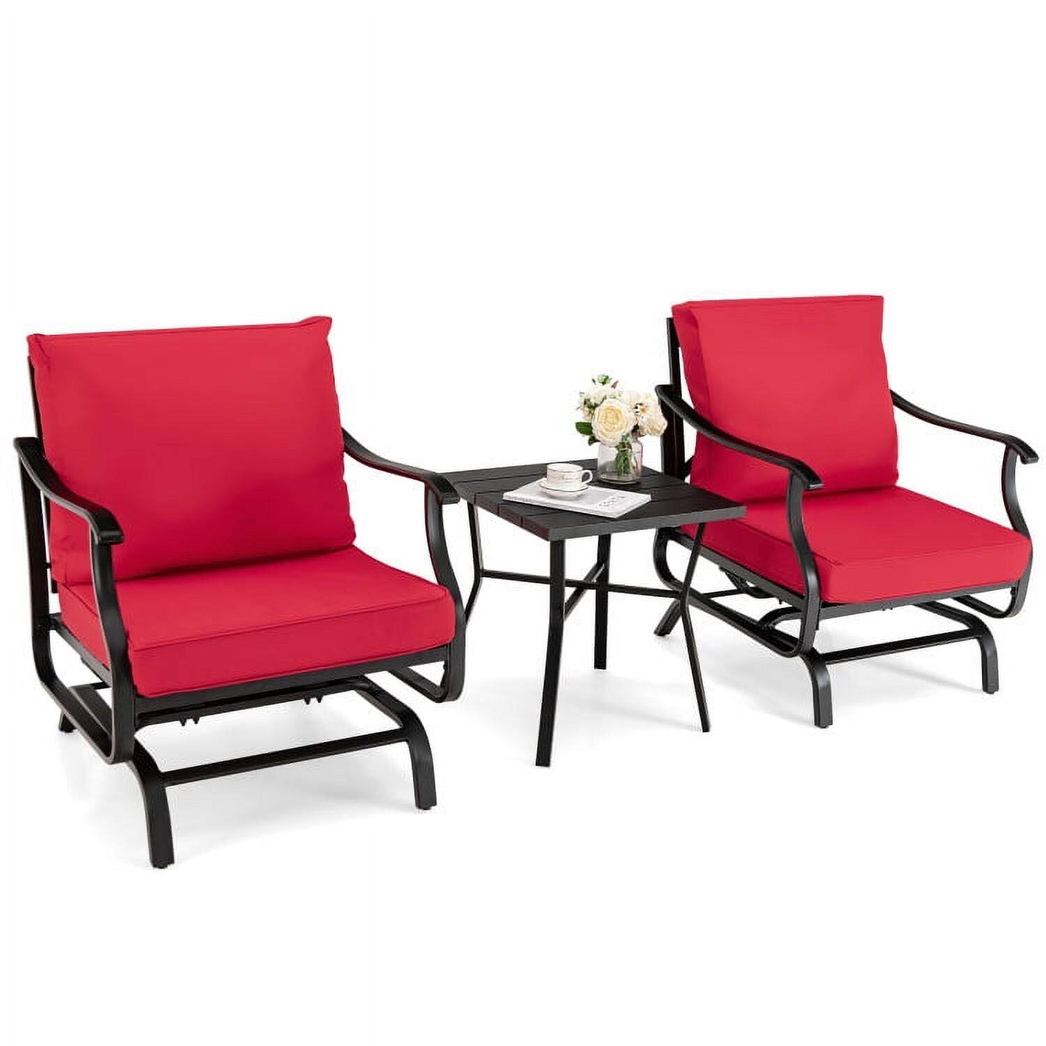 Alt View 4. Pefilos - 3 Piece Patio Rocking Chair Set, Deluxe Outdoor Patio with Coffee Patio Coffee Table-Red - Red.