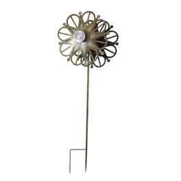 Things2Die4 - 36 Inch Metal Solar LED Kinetic Wind Spinner Outdoor Garden Yard Art Star Flower - Green