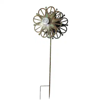 Front. Things2Die4 - 36 Inch Metal Solar LED Kinetic Wind Spinner Outdoor Garden Yard Art Star Flower - Green.