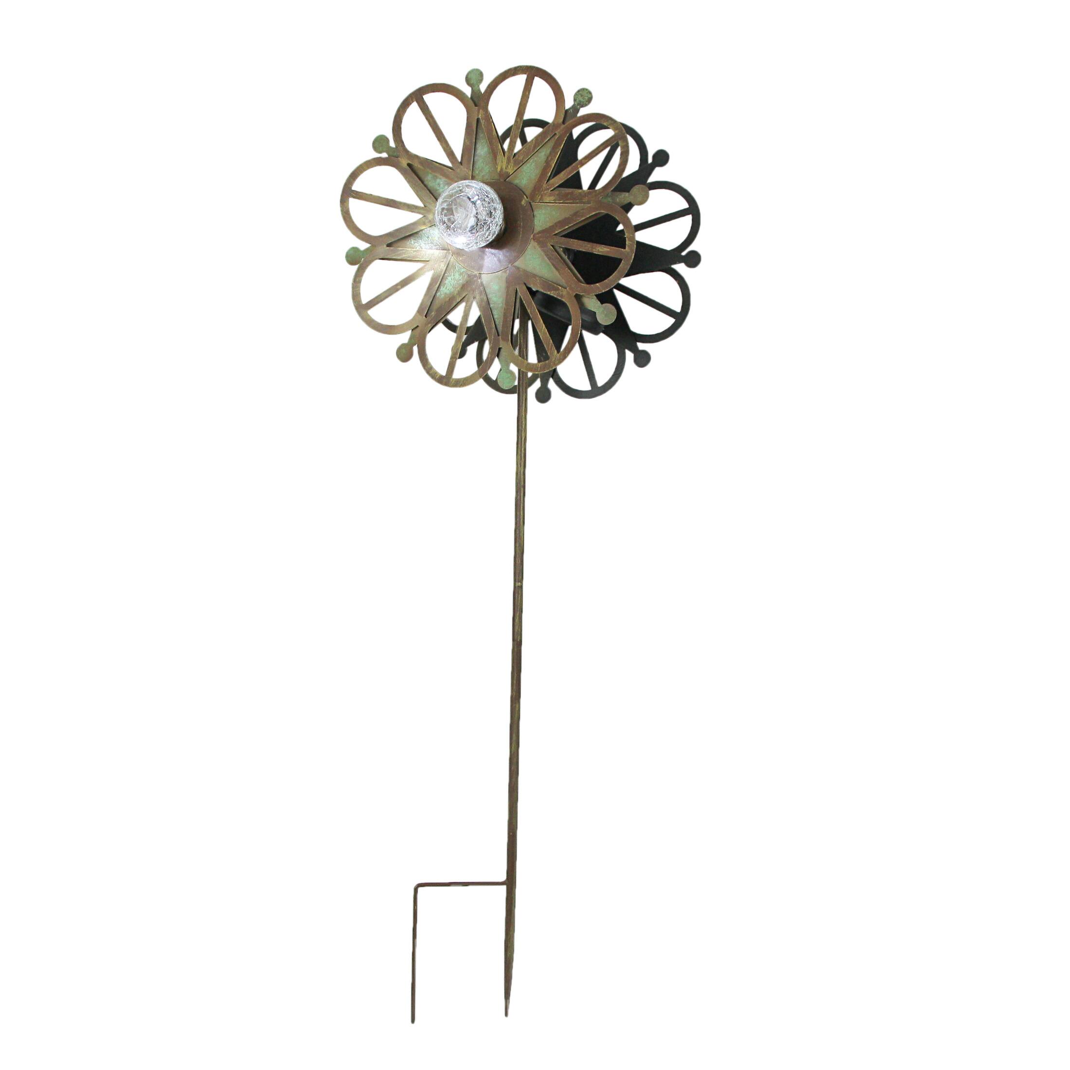 Front. Things2Die4 - 36 Inch Metal Solar LED Kinetic Wind Spinner Outdoor Garden Yard Art Star Flower - Green.