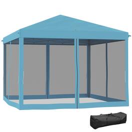 Outsunny - 10' x 10' Pop Up Canopy Tent with Netting, Instant Gazebo, Screen House Room with Carry Bag, Height Adjustable - Light Blue