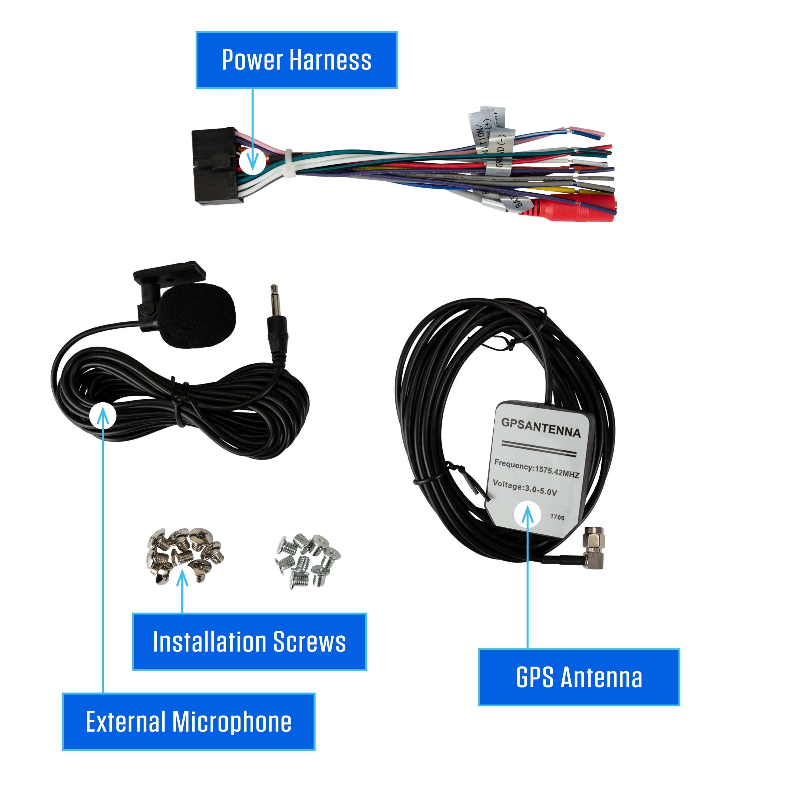 Power Harness  
GPS Antenna  
Frequency: 1575.42MHz  
Voltage: 3.0-5.0V  
Installation Screws  
External Microphone