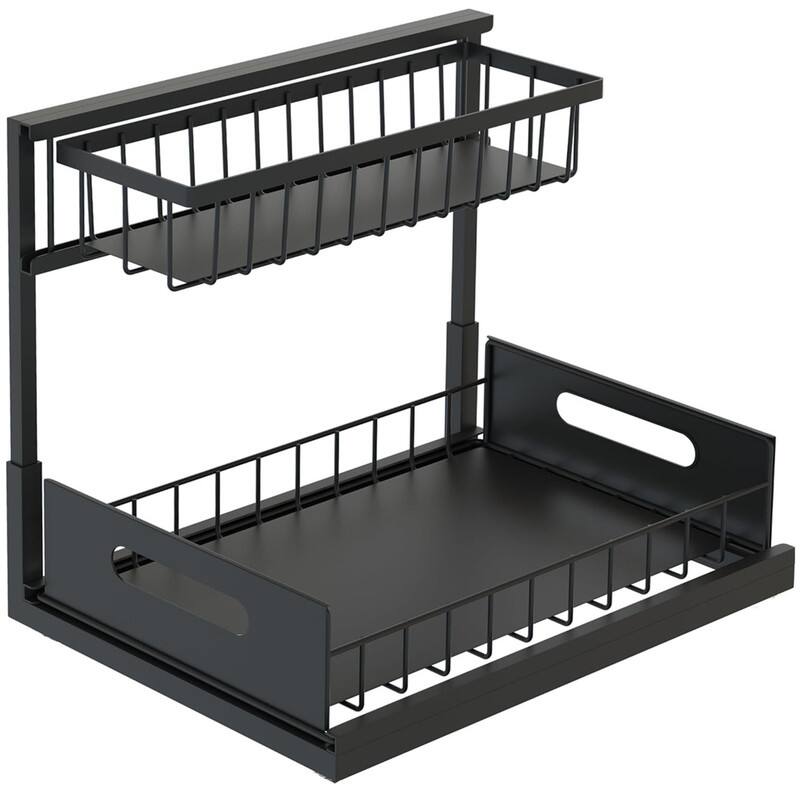 Front. Giantpower - Under Sink Cabinet Organizer Pull Out Storage Shelves - Black - Black.