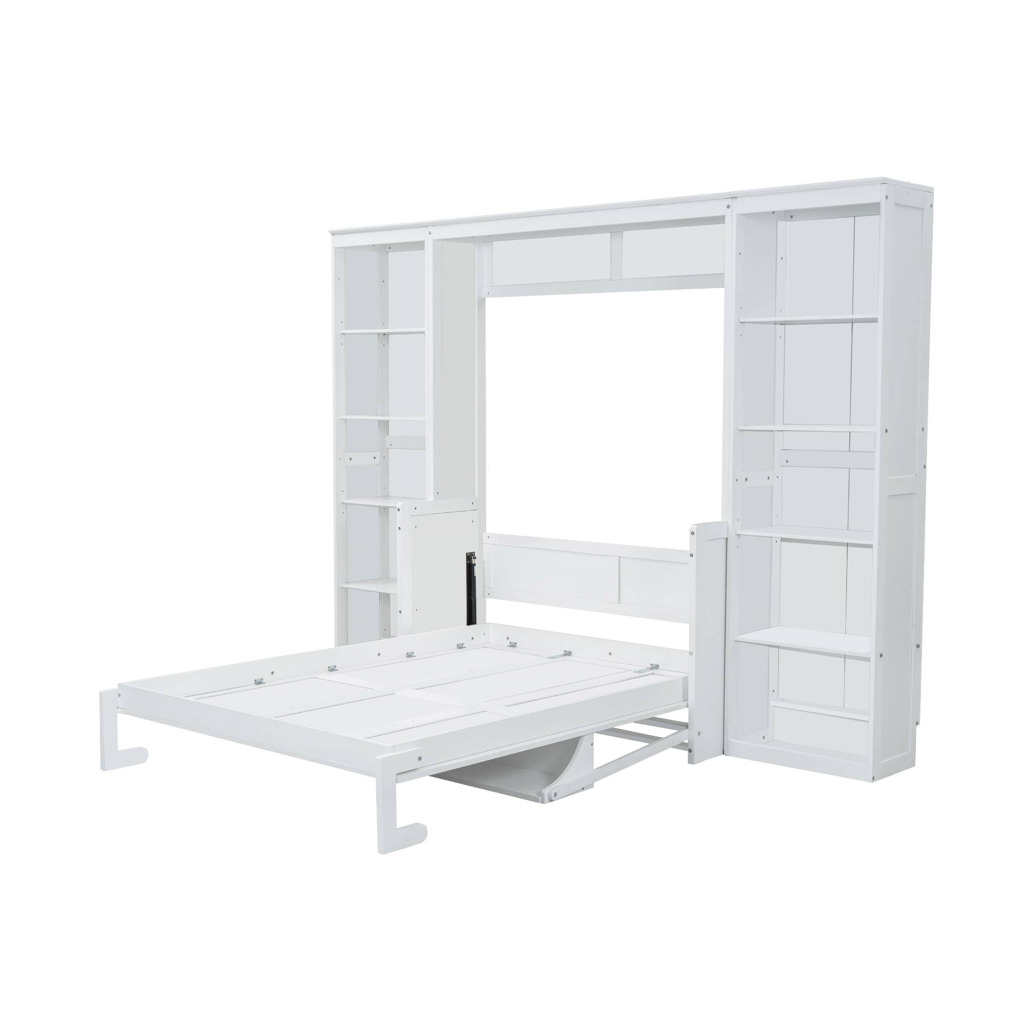 Alt View 9. Tiramisubest - White Solid Wood + MDF Full Size Murphy Bed with Desk and Bookshelf, 110x80x82 inches, 300 lbs - White.