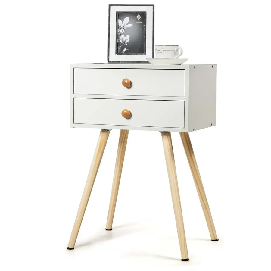 Alt View 19. Costway - Mid Century Modern 2 Drawers Nightstand In Sofa Side Table End Table - White.