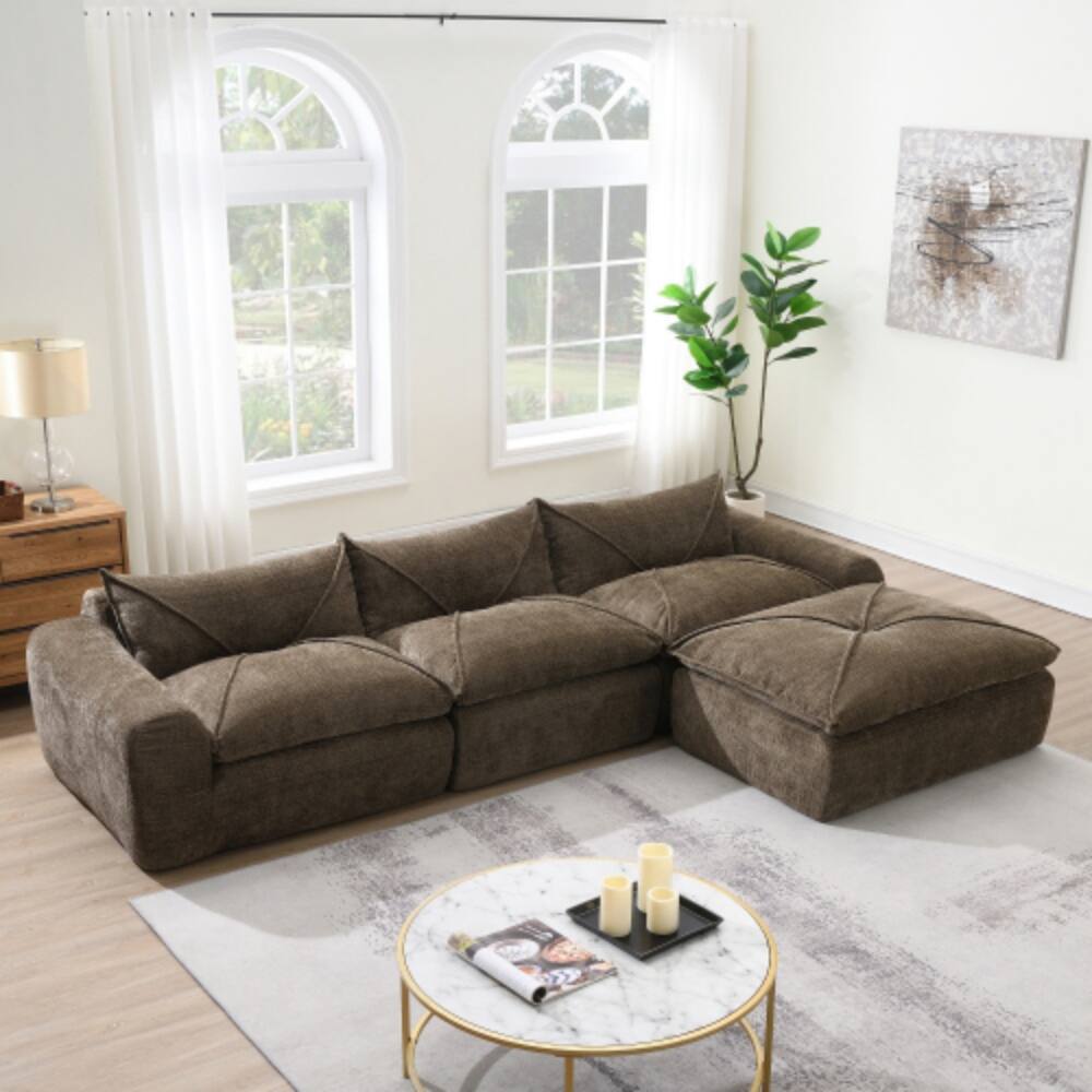 Alt View 4. LUCKY ONE - 116" Fully Compressed Legless Sofa No Assembly High Density Foam Free Combination - Brown.