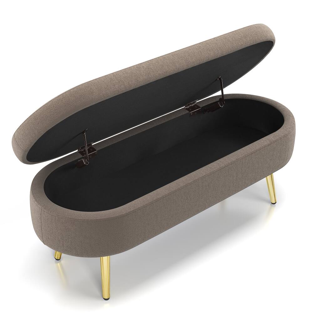 Alt View 6. Ropilly - Ropilly Brown Oval Storage Ottoman Flannel Bench Metal Legs - Brown.