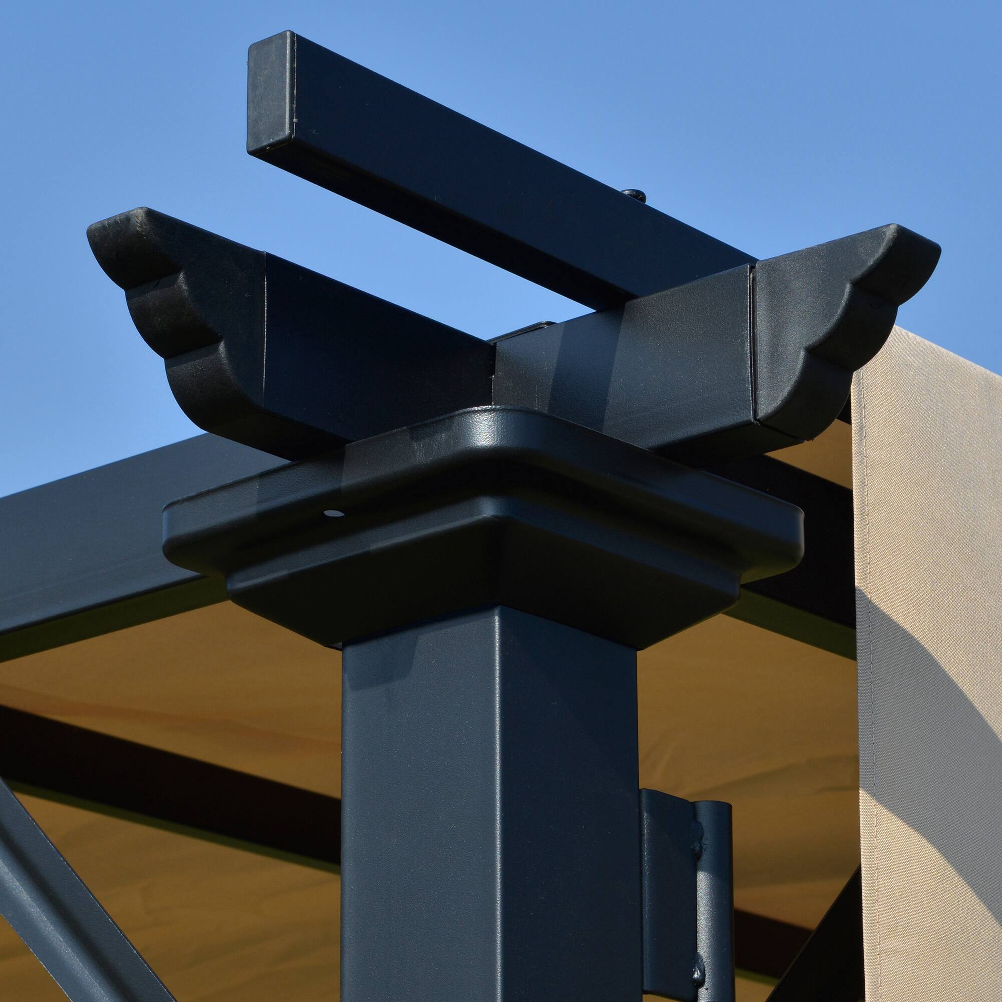 Alt View 5. Outsunny - 12' x 10' Outdoor Retractable Pergola Canopy with Sun Shade Unique Design Canopy Patio Metal Shelter - Beige.