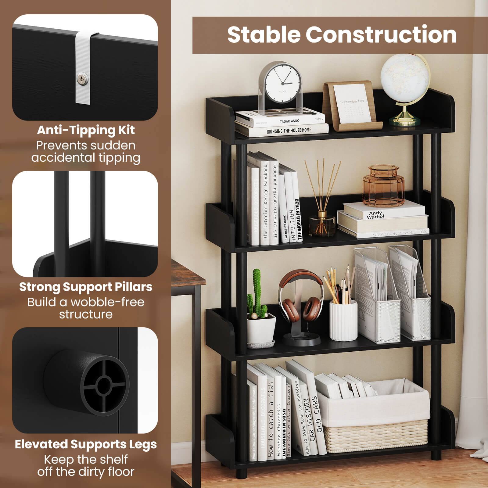 Stable Construction

Anti-Tipping Kit  
Prevents sudden accidental tipping

Strong Support Pillars  
Build a wobble-free structure

Elevated Supports Legs  
Keep the shelf off the dirty floor