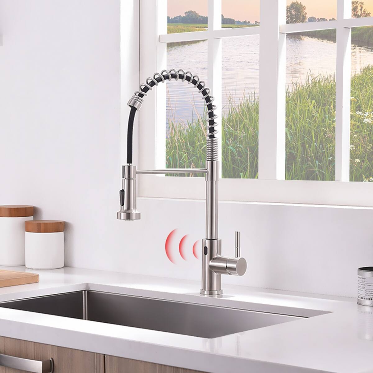 Alt View 1. Ropilly - Ropilly Touchless Kitchen Faucet with Pull Out Sprayer, Brushed Nickel Motion Sensor Kitchen Faucet - Brushed Nickel.