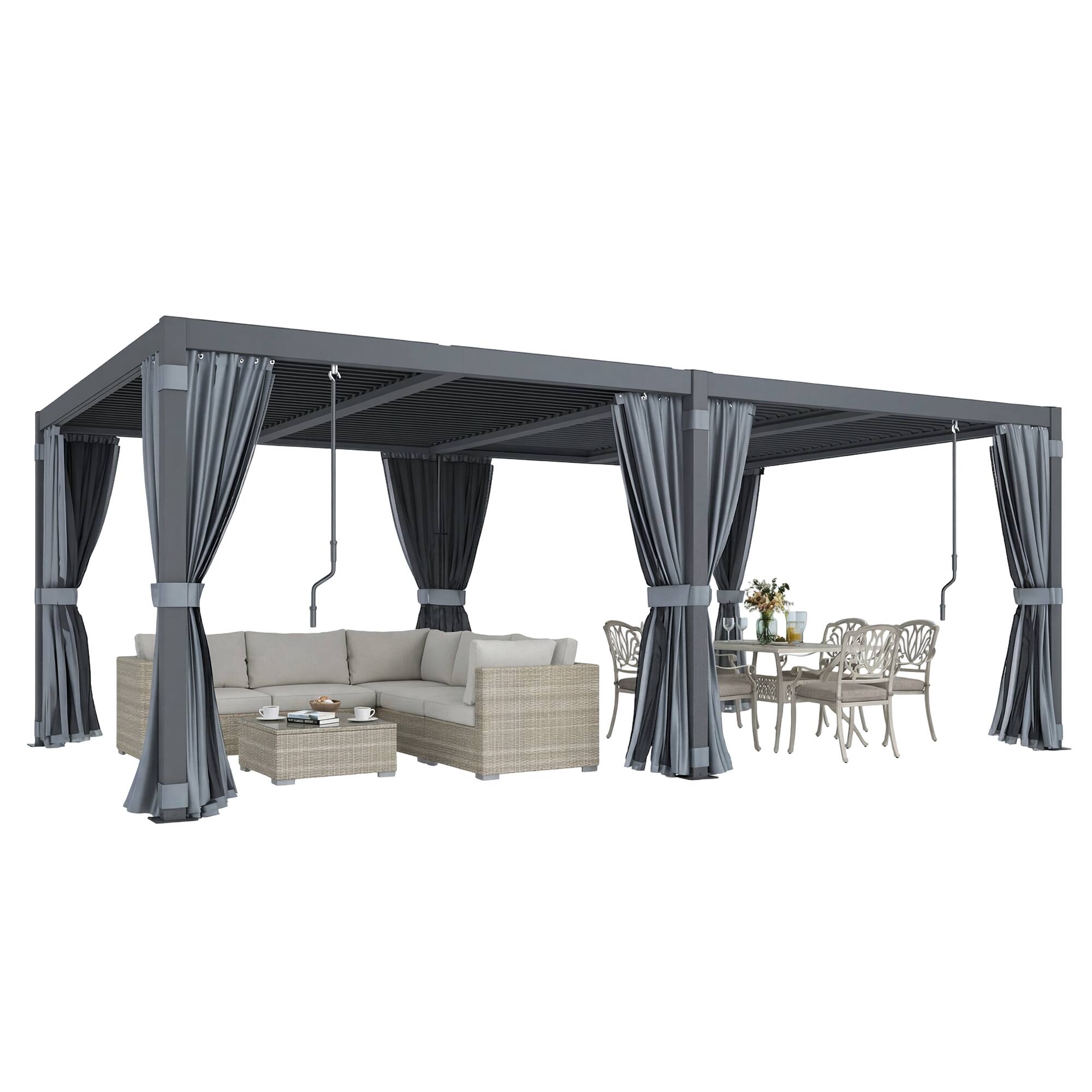 Alt View 7. U-HOMY - 12x20 Outdoor Pergola, Louvered Pergola with Adjustable Aluminum Rainproof Roof for Patio, Backyard, Pool party - Black.
