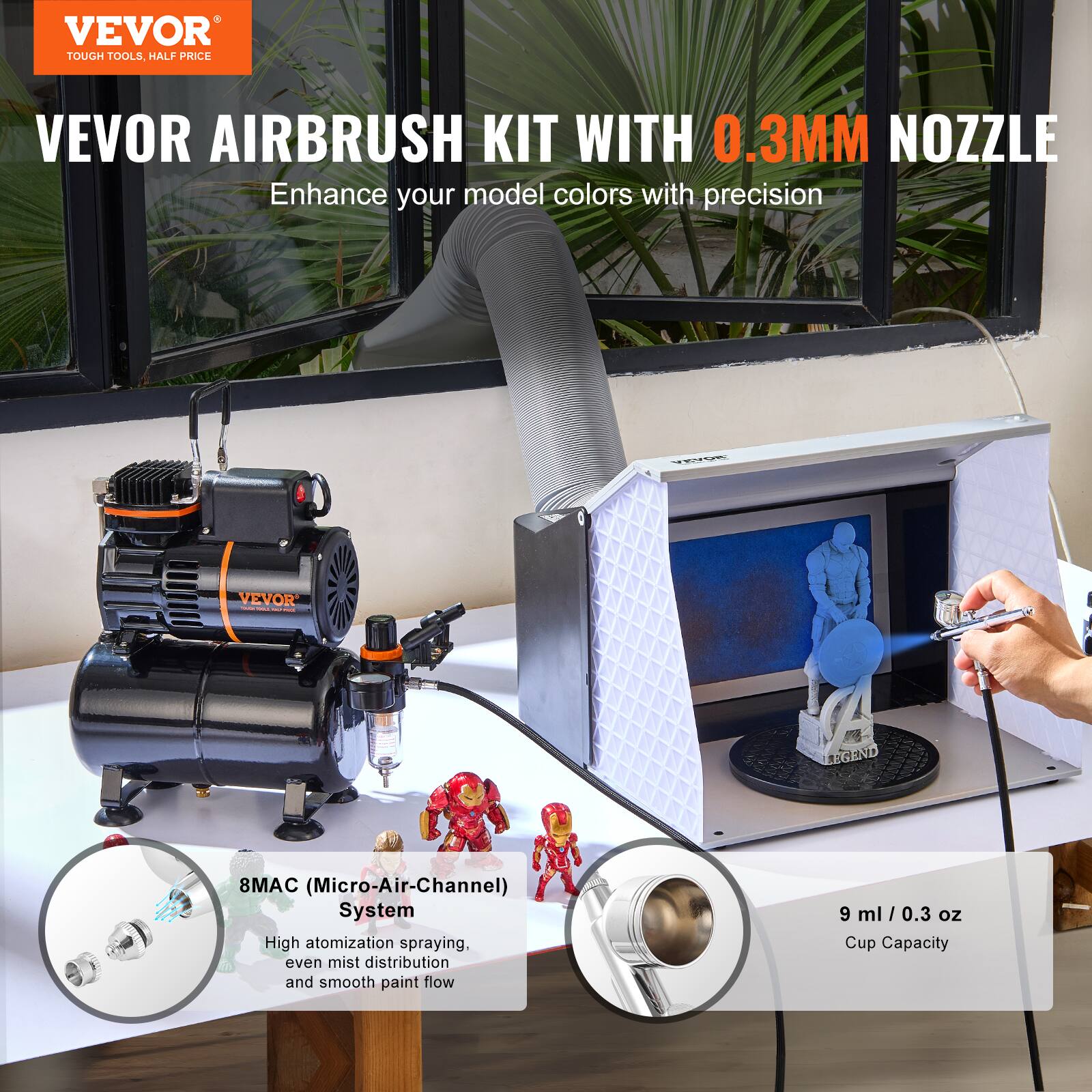 VEVOR TOUGH TOOLS. HALF PRICE

VEVOR AIRBRUSH KIT WITH 0.3MM NOZZLE  
Enhance your model colors with precision

VEVOR I - LEGEND 8MAC (Micro-Air-Channel) System  
High atomization spraying, even mist distribution, and smooth paint flow

9 ml / 0.3 oz Cup Capacity