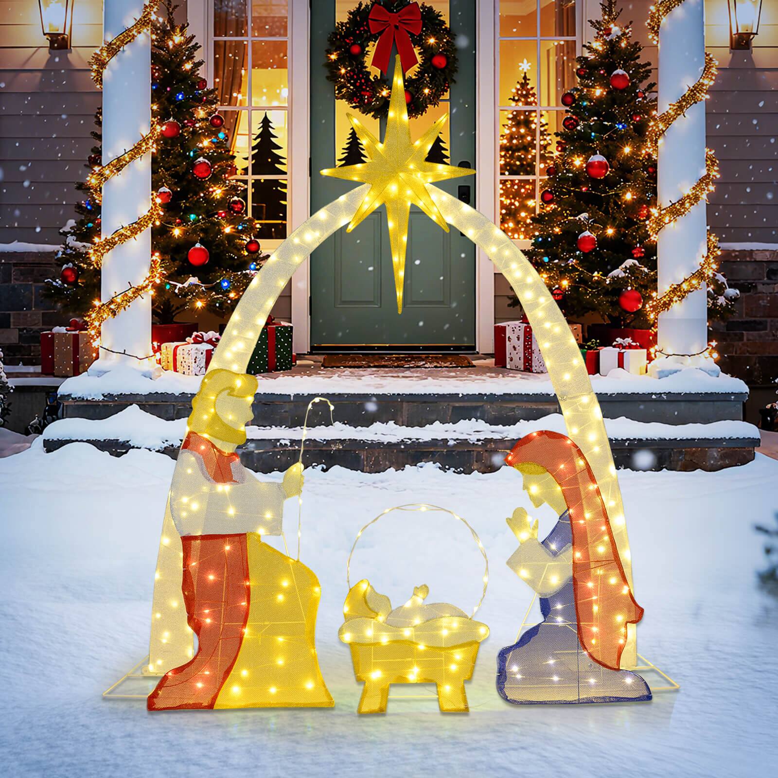 Alt View 1. Costway - Costway 6 Ft Lighted Nativity Scene with 240 Warm White LED Lights for Yard, Porch, Garden - Multicolor.