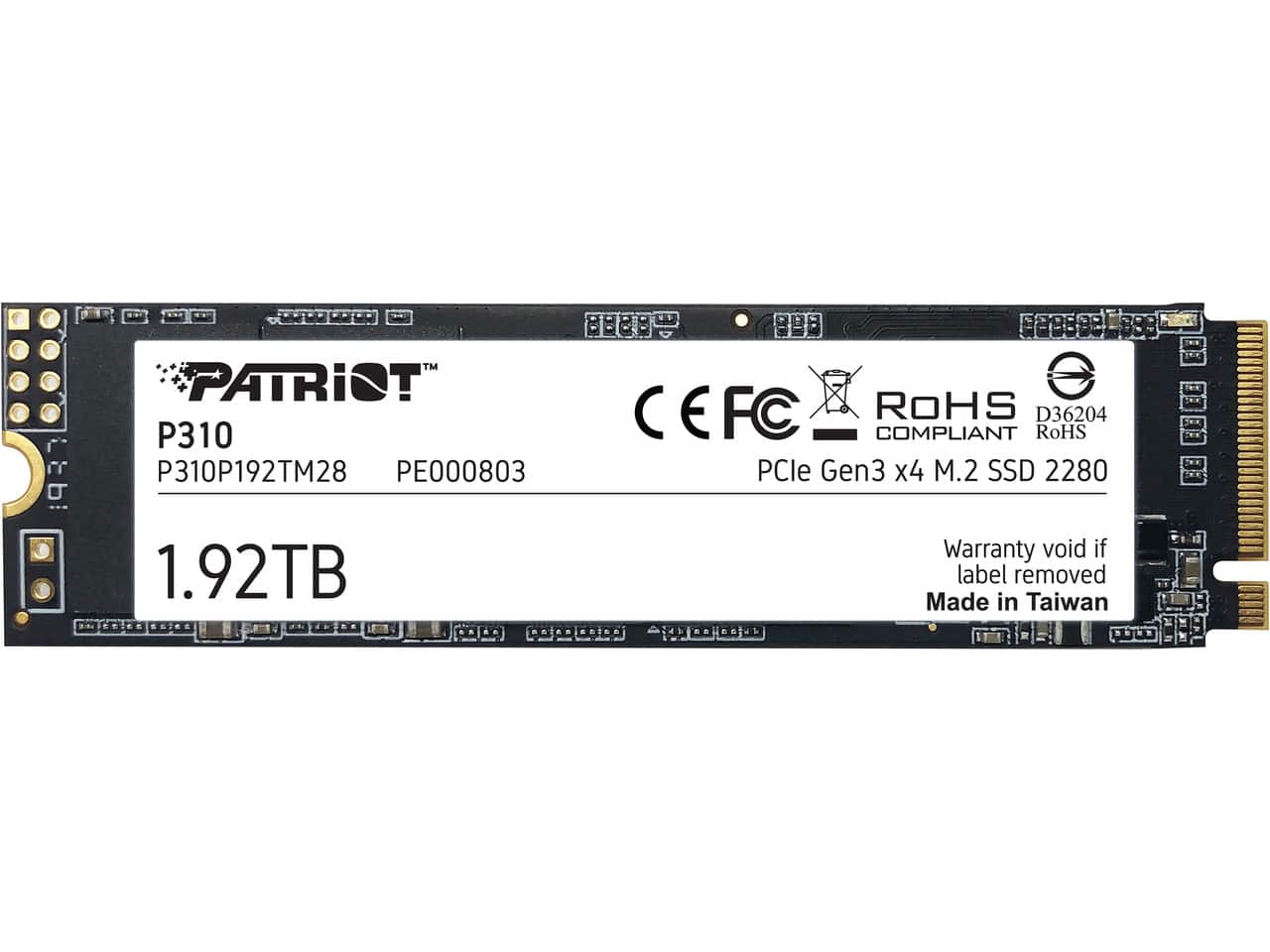 Patriot - P310 M.2 2280 1.92TB PCIe Gen3 x 4, NVMe 1.3 Internal Solid State Drive (SSD) P310P192TM28