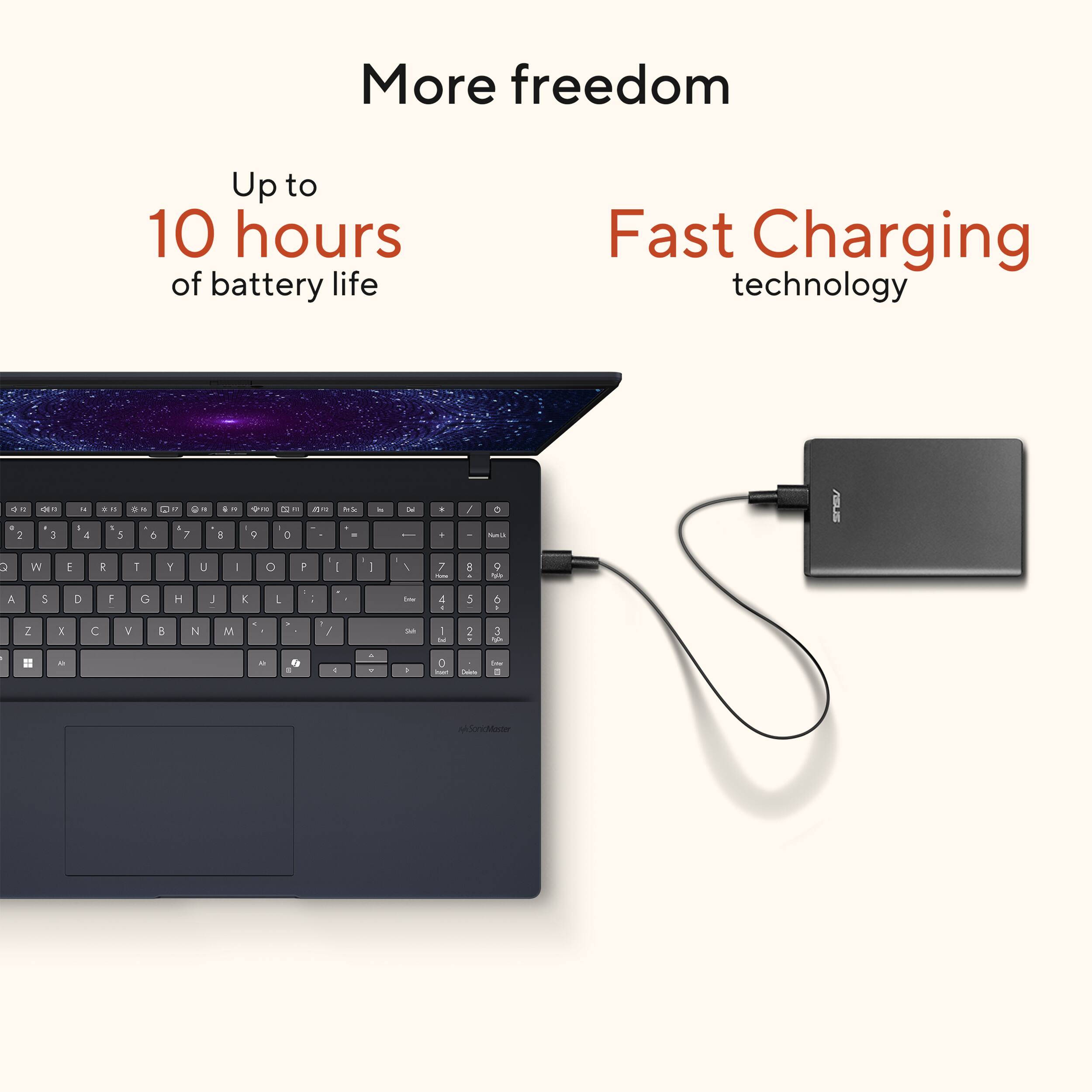 More freedom

Up to 10 hours of battery life

Fast Charging technology
