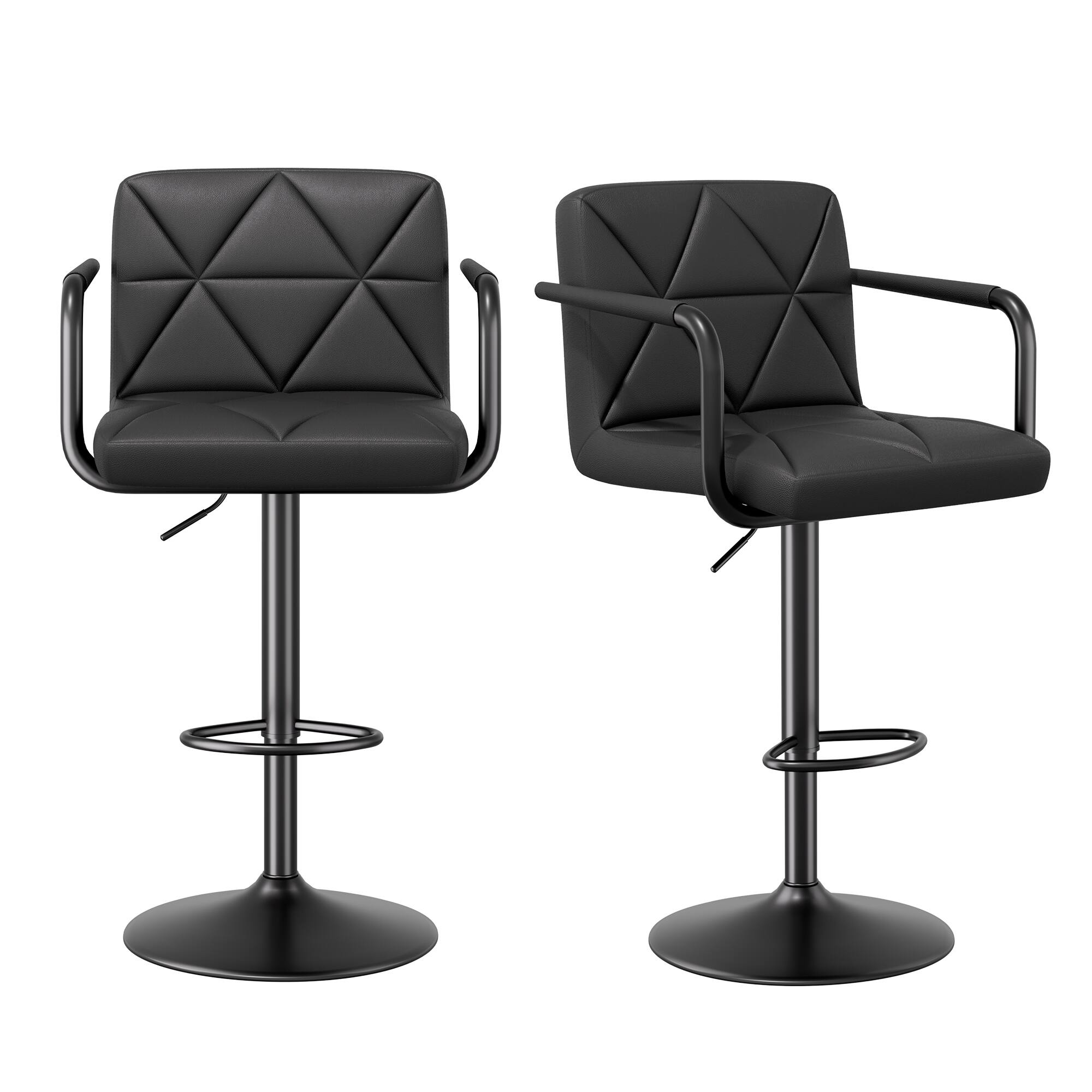 Alt View 6. HTUTWOO - PU Leather Bar Stools Set of 2, Swivel Counter Height Chairs, Airlift Barstools with Back and Arms for Kitchen, Pub - Black .