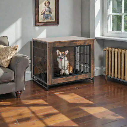 Front. Hivvago - Pull-Out Tray Dog Crate Featuring Dual Lockable Doors - Small.