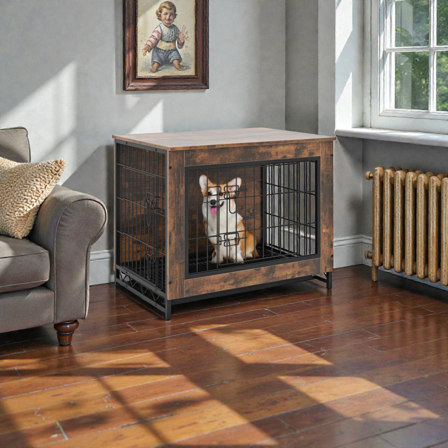 Front. Hivvago - Pull-Out Tray Dog Crate Featuring Dual Lockable Doors - Small.