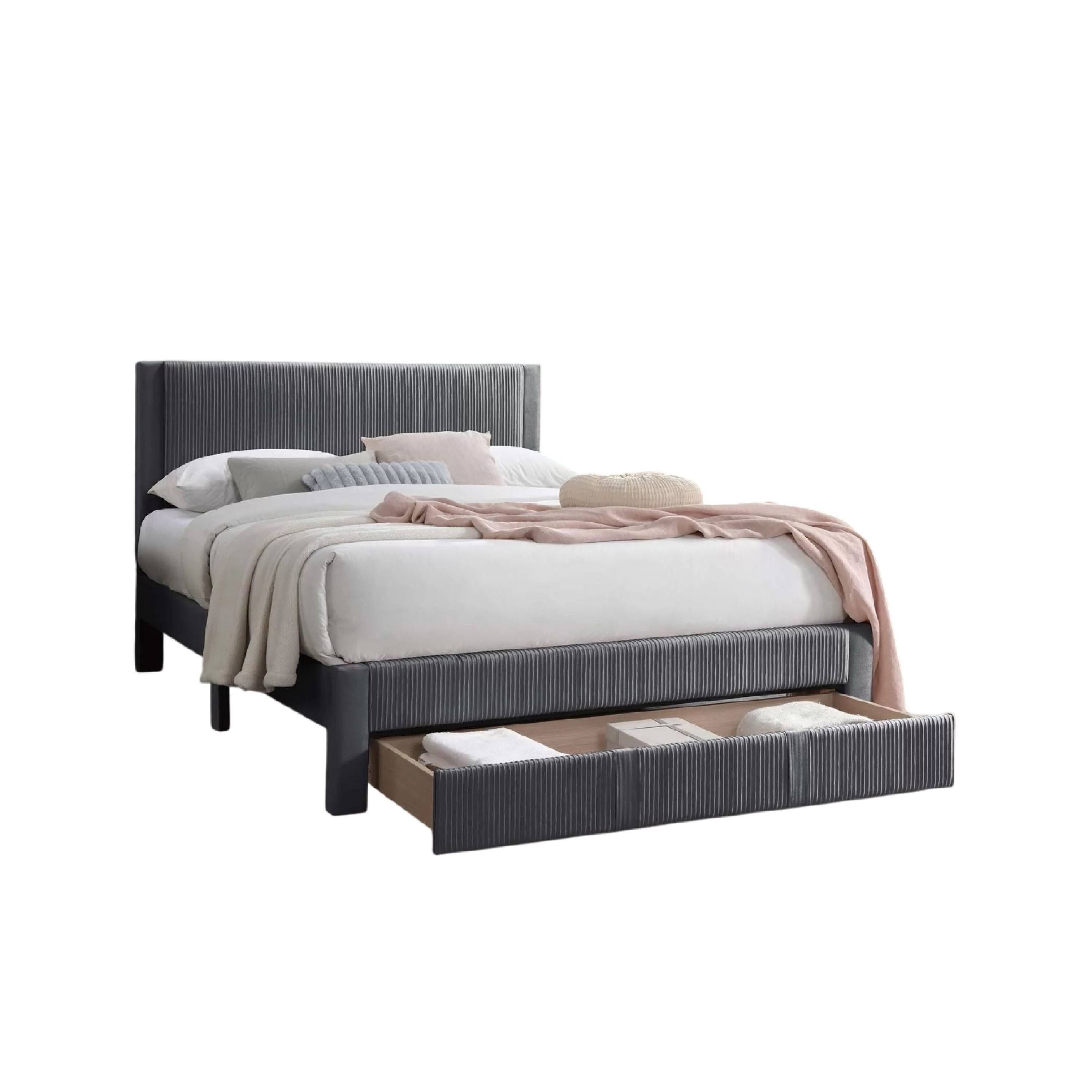 Manhattan Lane - Daisy Full Bed w Drawer, Corduroy Upholstery, Foam Headboard - Dark Gray
