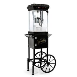 Wikistore - Popcorn Machine with Cart with Wheels 6 Oz Pot Popcorn Maker Stainless Steel Oil Spoon Mobile Cart with Lockers - Black