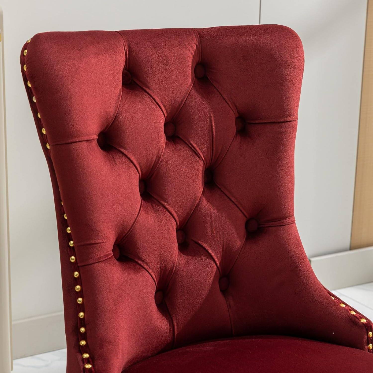 Alt View 3. Trinkets Crazed - Velvet Dining Chair Set of 2 Upholstered Tufted Dining Room Chair with Nailhead Trim - burgundy.