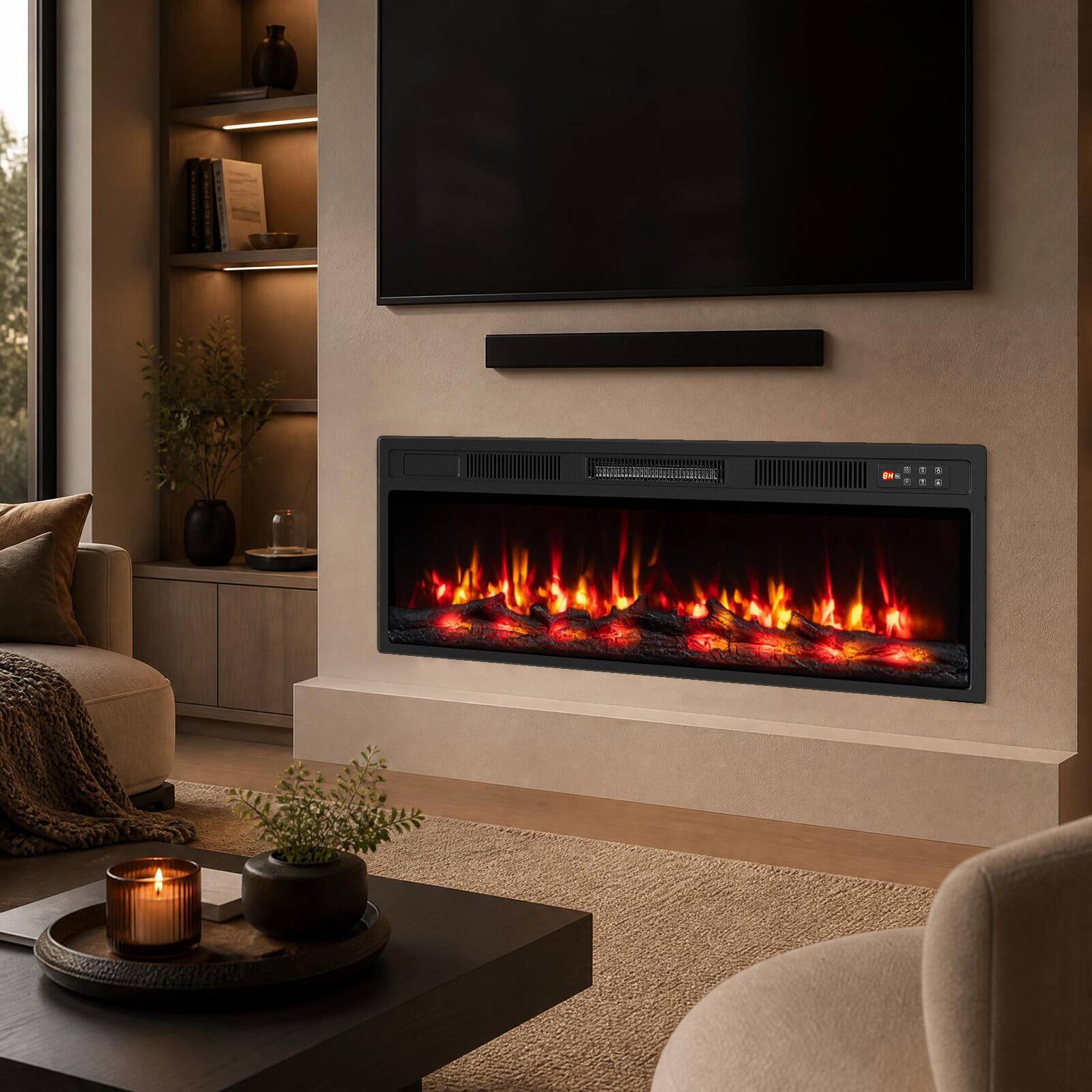 Alt View 3. Costway - Costway 36 Inch Recessed Electric Fireplace Heater with Adjustable Flame Colors, Brightness - Black 36 inch.
