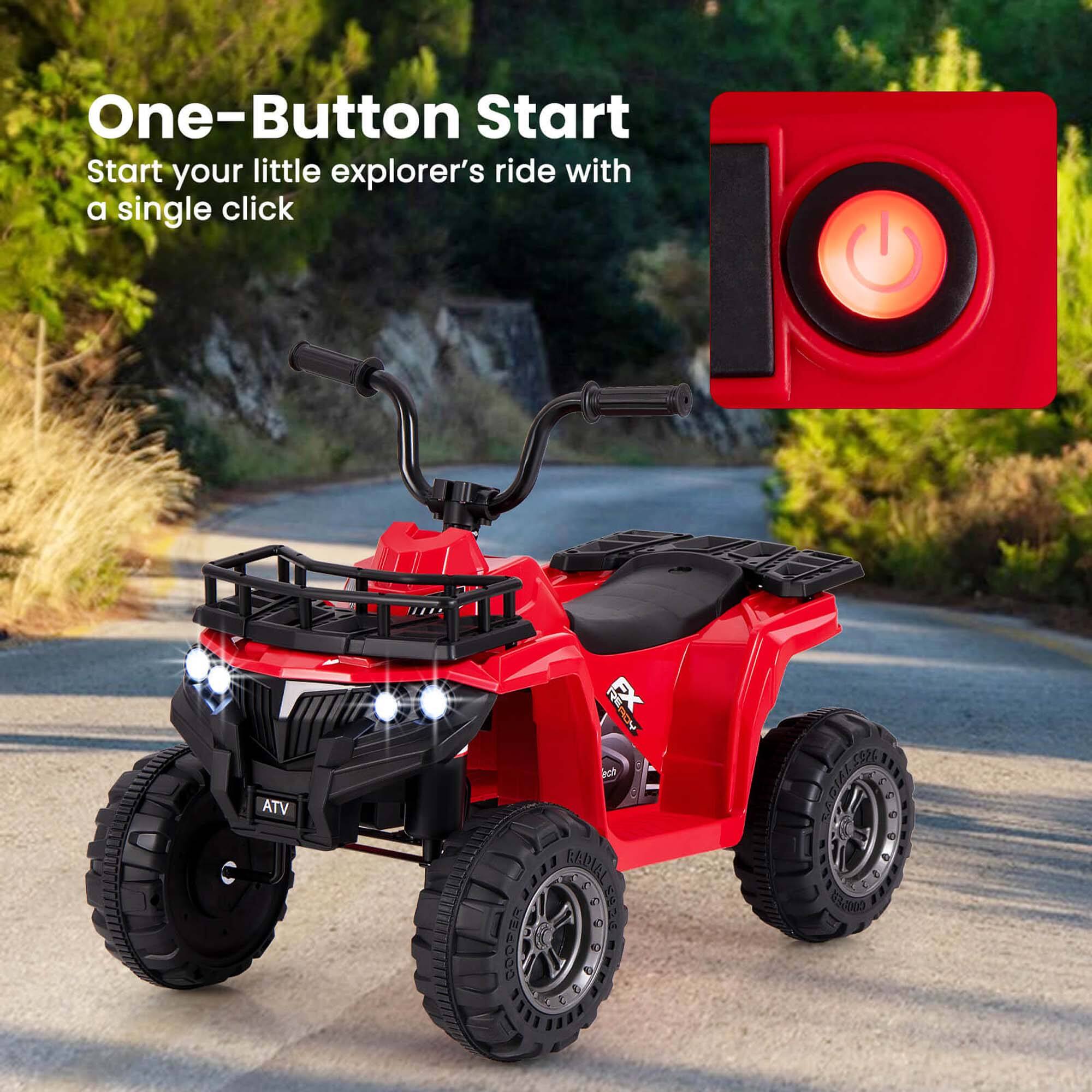 One-Button Start  
Start your little explorer's ride with a single click  

ATV  
RADIAL  
0ROSY  
888O STULAE1E  
SARIEL  
Ba 2000