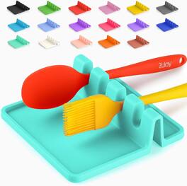 Zulay Kitchen - Silicone Utensil Rest with Drip Pad for Multiple Utensils - Heat-Resistant & Spoon Holder for Stove Top - Aqua Sky