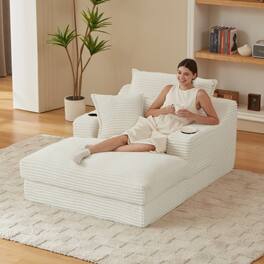 Loheer - Loheer- 3.93 ft White Modern Compression Sofa Cushioned Lounge Chair for Apartment Bedroom Living Room - White