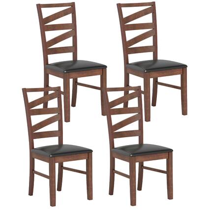 Front. Gymax - Gymax Dining Chairs Set of 4 Rubber Wood Legs Faux Leather Upholstered Seat Armless - Brown.