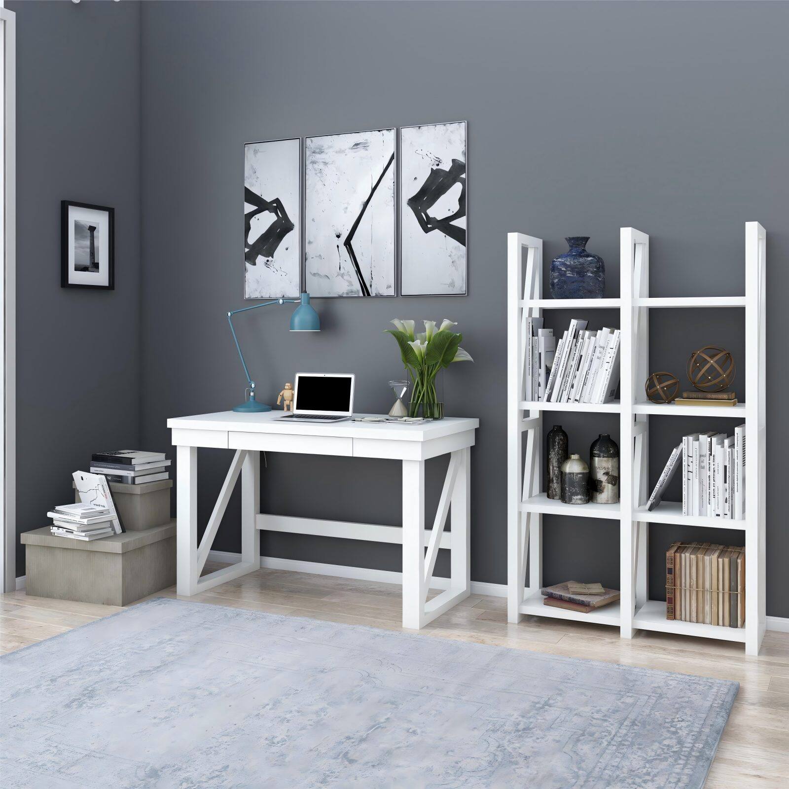 Alt View 9. Glintex - Office Computer Desk – 47" Workstation，Spacious Desktop and Storage Drawer, Durable Design for Home Office Organization - Ivory White.