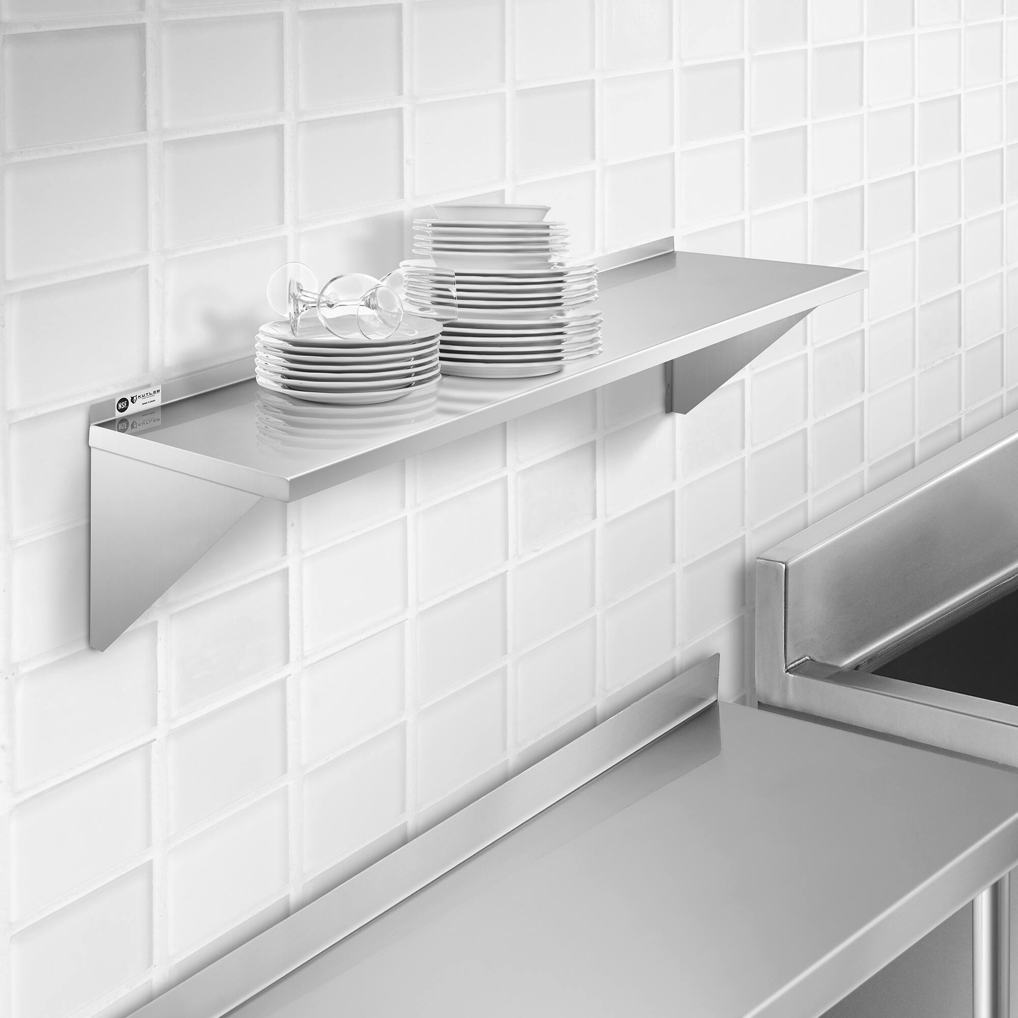 Alt View 5. KUTLER - Stainless Steel Shelf - NSF Commercial Kitchen Wall Shelving - Silver.