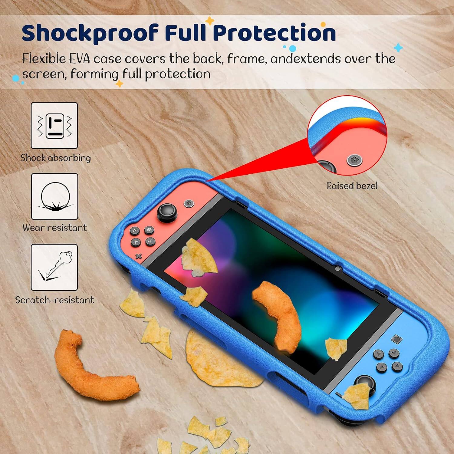Shockproof Full Protection  
Flexible EVA case covers the back, frame, and extends over the screen, forming full protection  
Shock absorbing  
Raised bezel  
Wear resistant  
Scratch-resistant