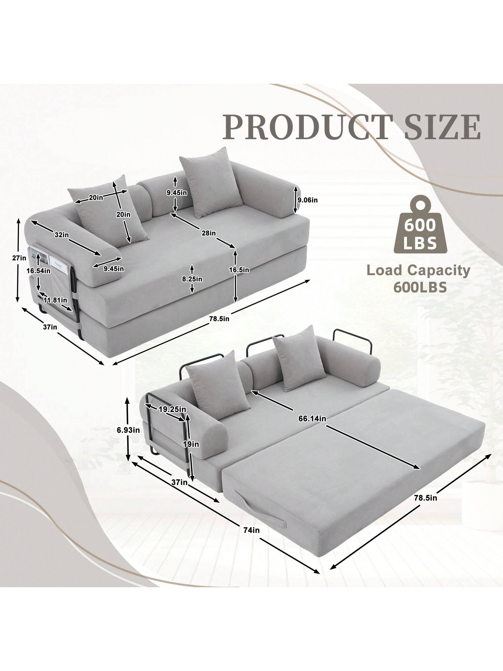 PRODUCT SIZE

- 20in
- 9.45in
- 9.06in
- 32in
- 27in
- 16.54in
- 11.81in
- 20in
- 9.45in
- 28in
- 8.25in
- 16.5in
- 600 LBS Load Capacity
- 600LBS
- 37in
- 78.5in
- 6.93in
- 19.25in
- 66.14in
- 19in
- 37in
- 78.5in
- 74in