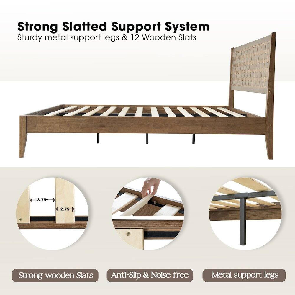 Strong Slatted Support System  
Sturdy metal support legs & 12 Wooden Slats  

Strong wooden Slats  
Anti-Slip & Noise free  
Metal support legs