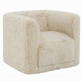 Manhattan Lane - Savoir Swivel Accent Chair, Modern Soft Furry Fabric, Round Arms - Beige
