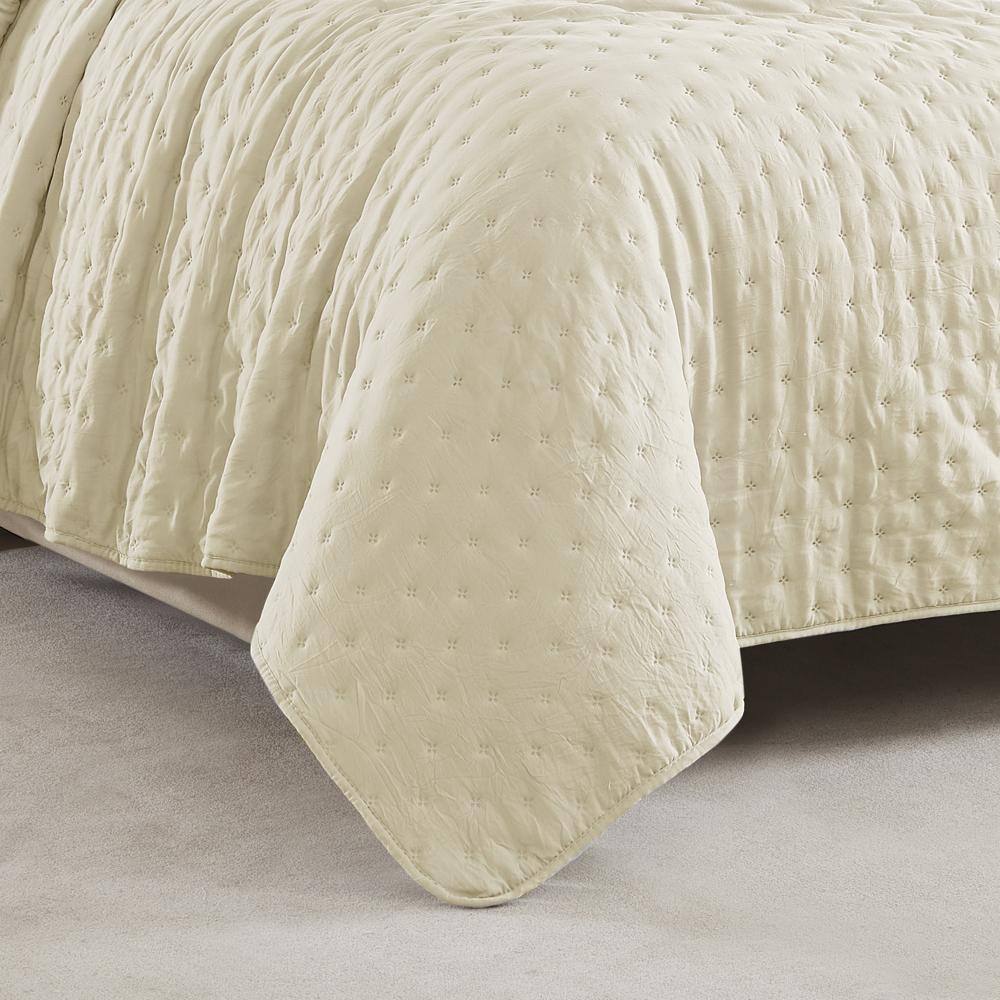 Alt View 2. RT Designers Collection - RT Designers Collection Cayla 3 Pieces Washed Pinsonic Lightweight Quilts Set King Size For Bedding Ivory - Ivory.