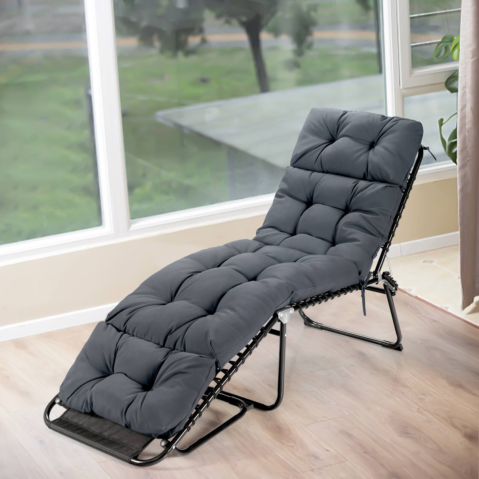 Alt View 1. Gymax - Gymax Set of 4 73'' Lounge Chaise Cushion Padded Recliner Cushion Grey - Grey.
