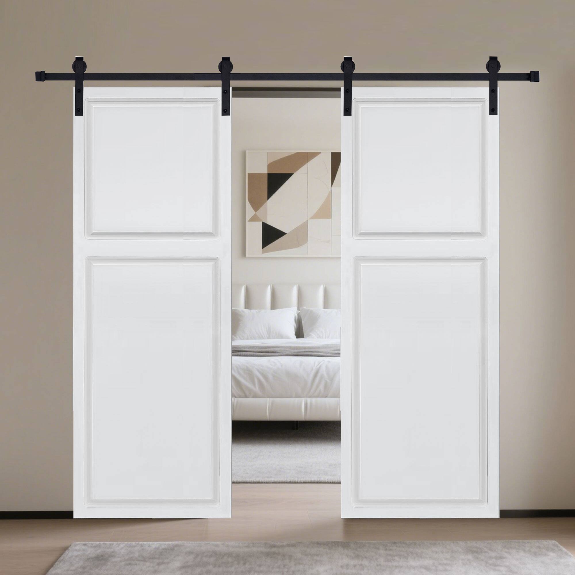 Alt View 3. Boyel Living - Milk White Modern 2-Panel Barn Sliding Door 72-in L x 0.75-in W x 84-in H with Hardware Kit - Milk White.