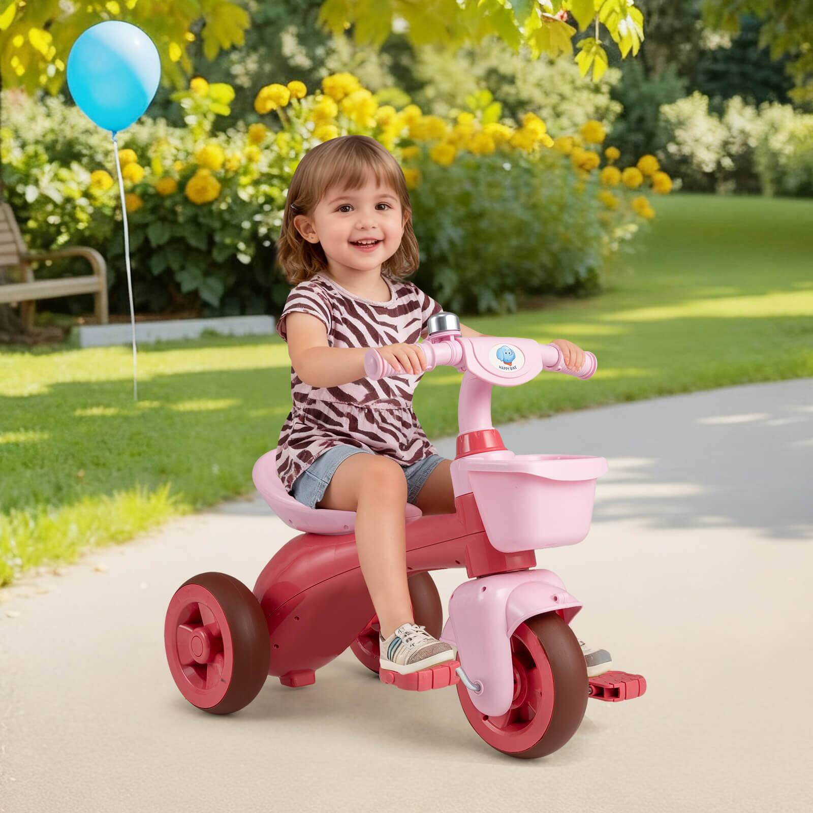 Alt View 3. Costway - Costway Kids Trike with Limited Steering, Ergonomic Seat, Front & Rear Storage Baskets - Pink.