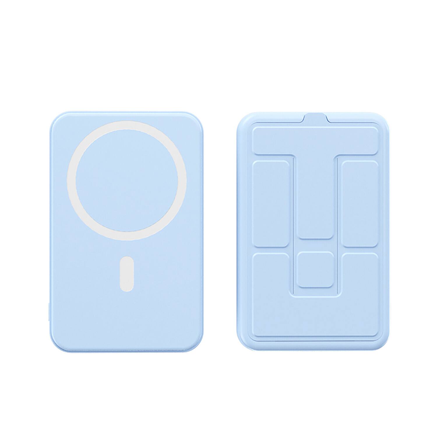 Left. Alpha Digital - 10,000mAh Portable Magnetic Wireless Charge Power Bank with Phone Stand - Blue.