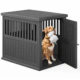 Yardgrace - 128 Indoor/Outdoor Dog Kennel with Elevated Floor – Weatherproof Plastic Dog House for Small Dogs - Black