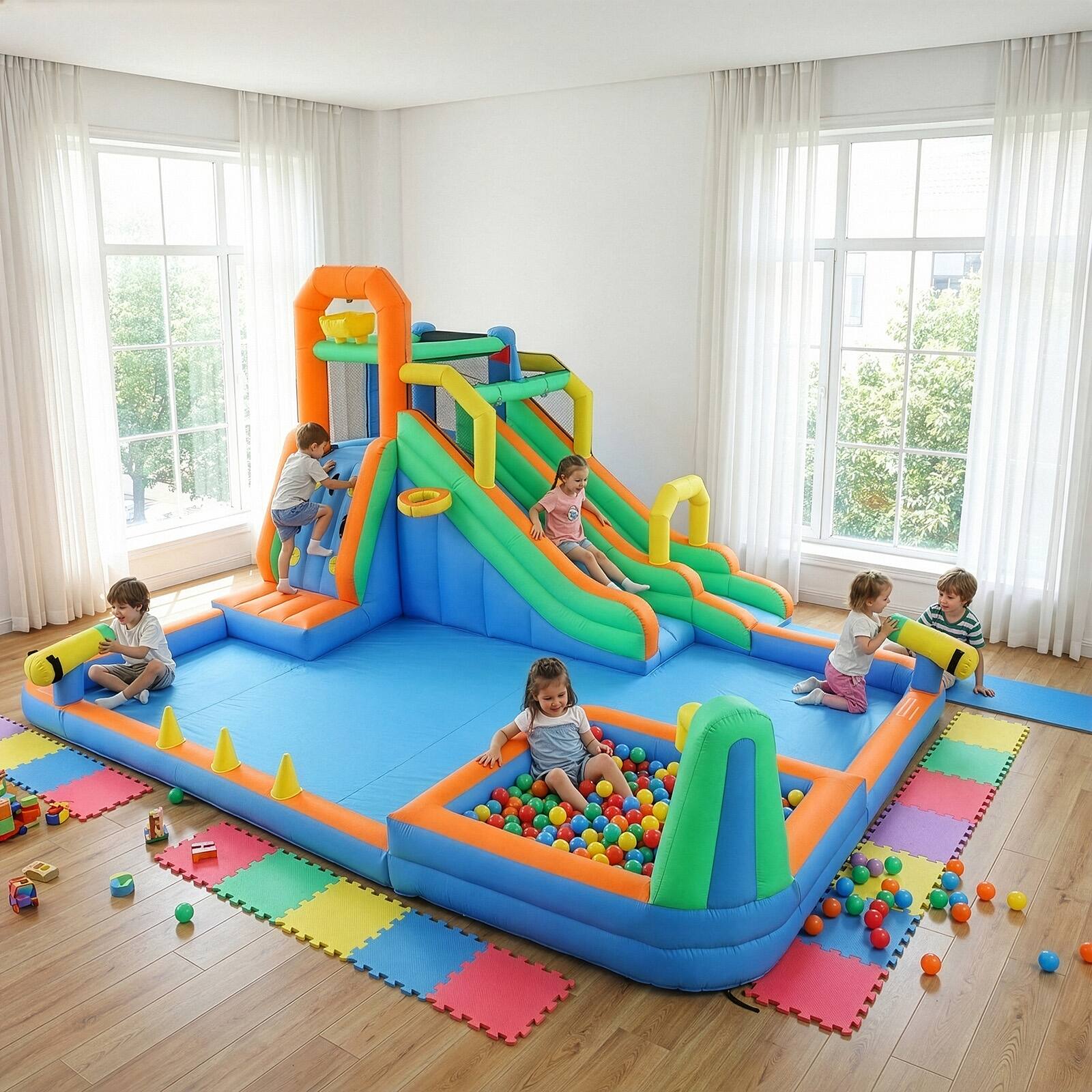 Alt View 1. Winado - Inflatable Bounce House with Double Slides, Indoor & Outdoor Bouncy Castle W/Inflatable Swimming Pool, Climbing Wall & R.
